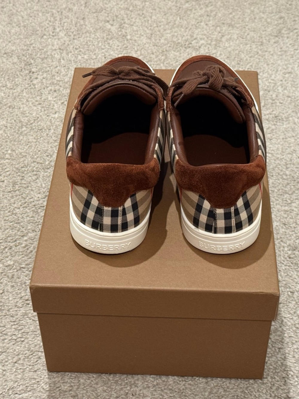 Burberry Brown Suede & Leather Men’s Low-Top Sneakers - Picture 4 of 10
